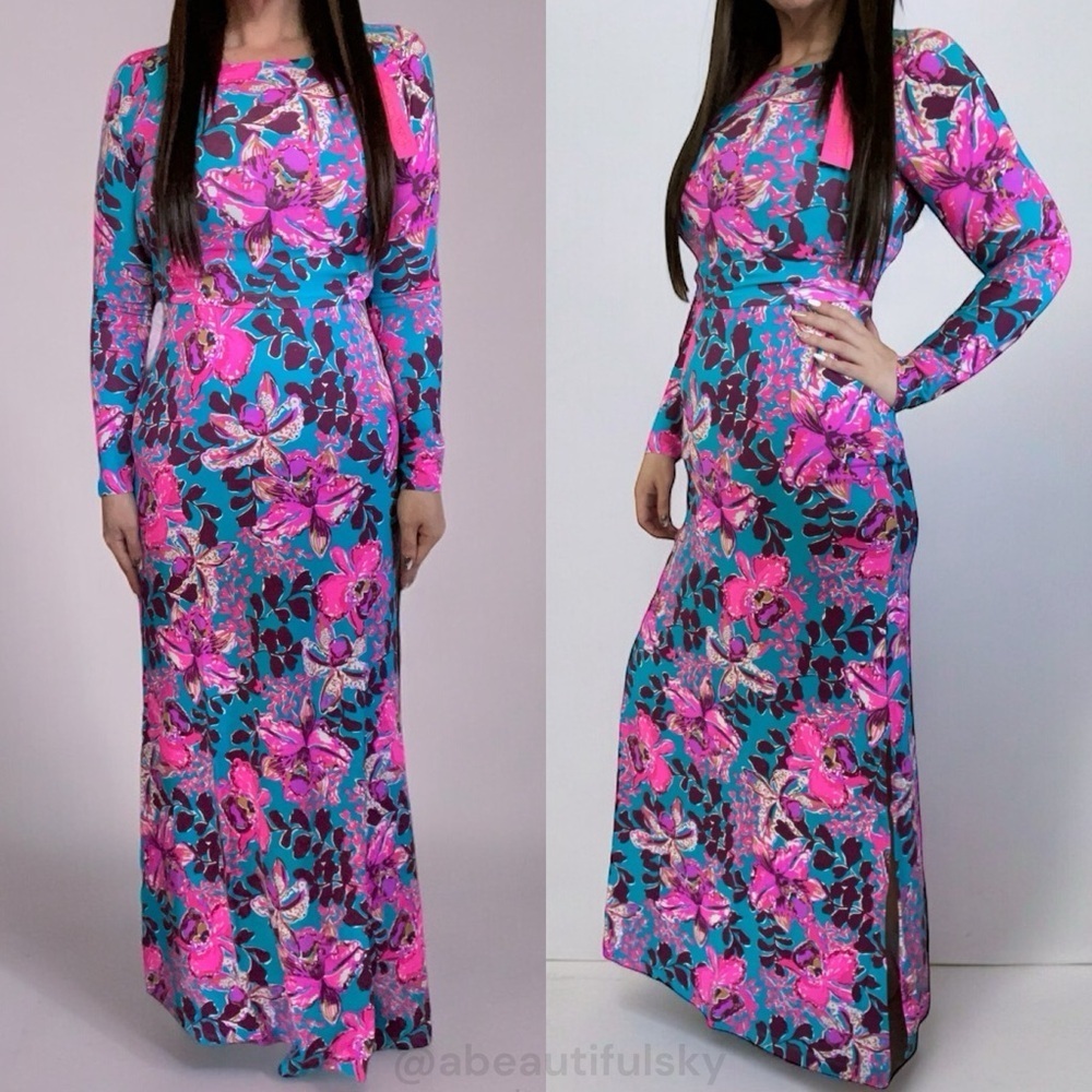 LILLY PULITZER NESSI MAXI SET BLUE RHAPSODY ORCHID YOU NOT LONG SLEEVE XL